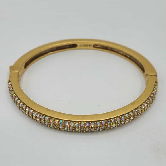 J Crew Gold Tone Hinged Pave Bangle - Picture 1 of 9